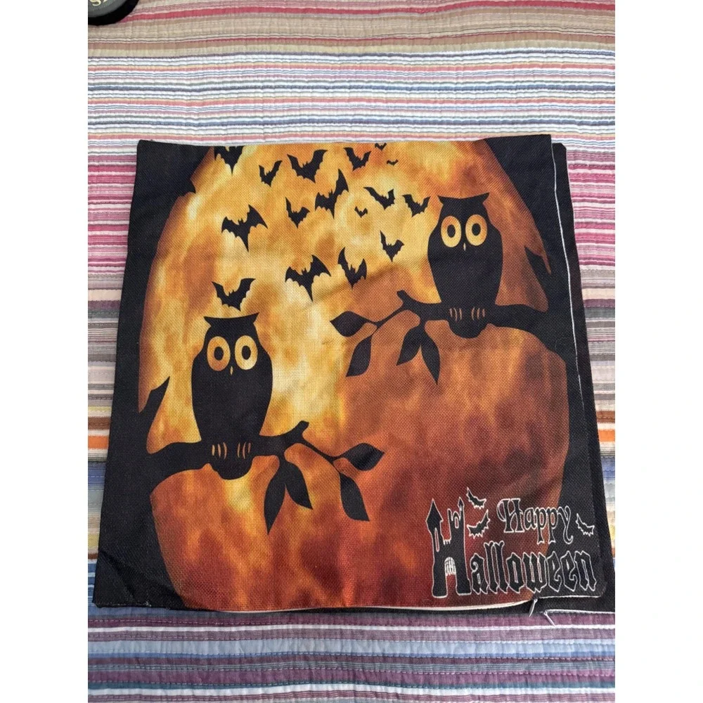 Halloween Throw Pillow Covers Set of 4 Witch Haunted House Owl Bats 18x18